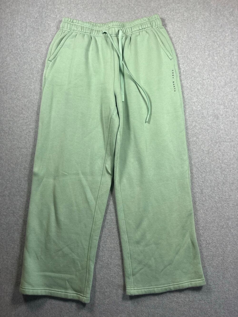Cozy Earth Sweatpants Women's Large Sage Green High-Rise Elastic Waist Wide Leg